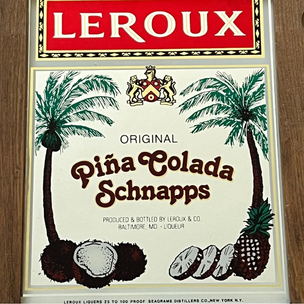 Vintage 90’s Leroux Pina Colada Mirrored Tavern Bar Sign